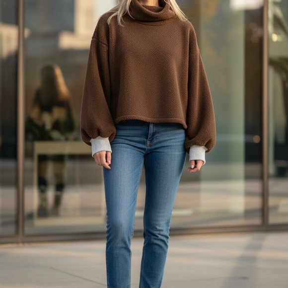 We The Free Deep Brown Cowl Neck Sweater - Picture 4 of 5